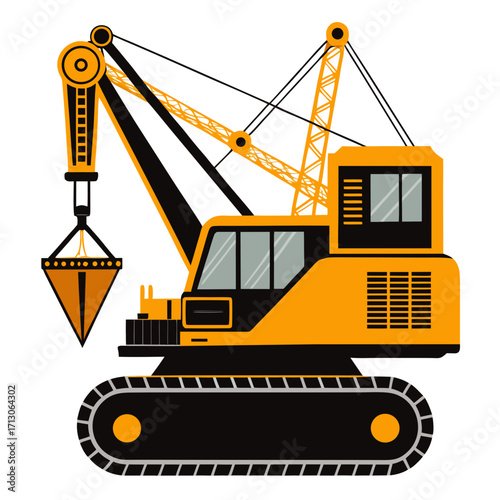 creative details Dragline excavator machine Vector Illustration