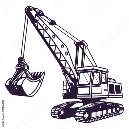 creative details Dragline excavator machine Vector Illustration