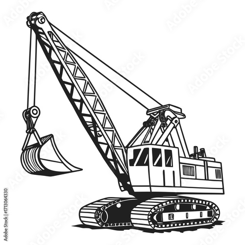 creative details Dragline excavator machine Vector Illustration