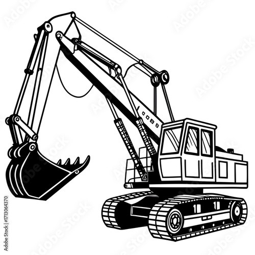 creative details Dragline excavator machine Vector Illustration