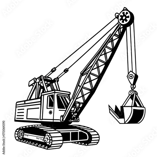 creative details Dragline excavator machine Vector Illustration