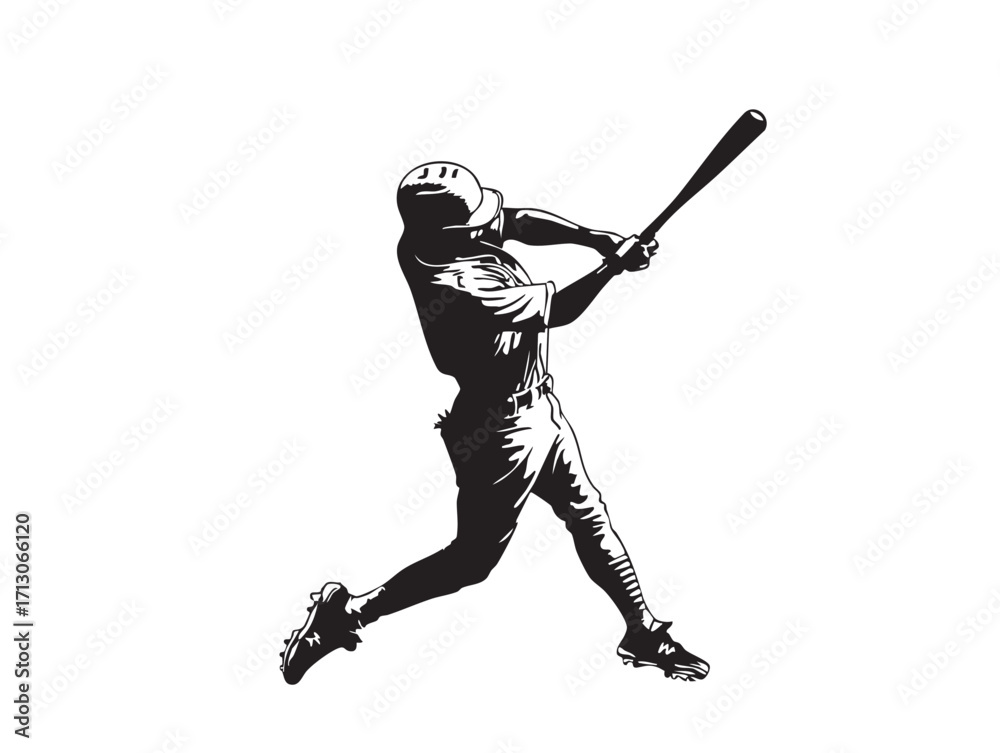 Fototapeta premium Baseball Player Silhouette | Batter Swinging Bat | Sports Vector Illustration