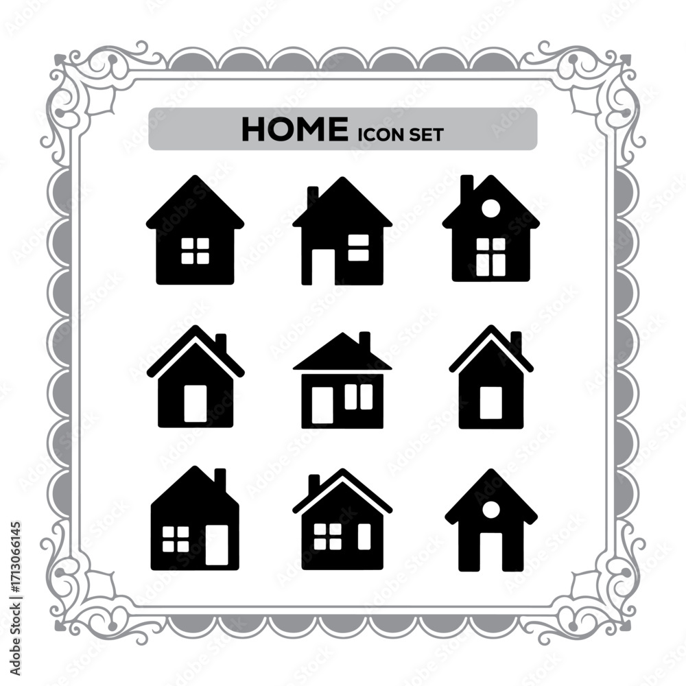 Fototapeta premium A Collection of Home Icons Displayed on a Grey Decorative Background Perfect for Real Estate Projects