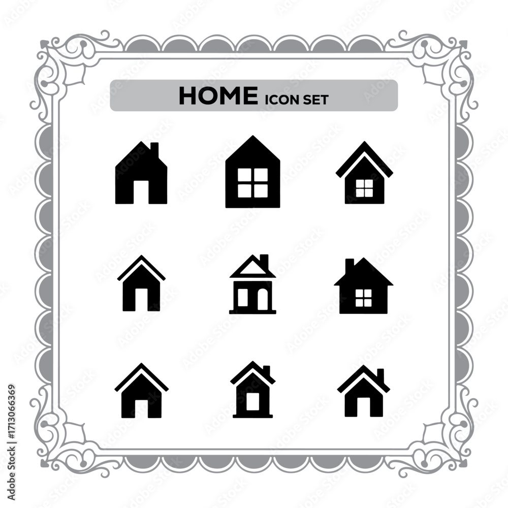 Fototapeta premium A Collection of Home Icons Displayed on a Grey Decorative Background Perfect for Real Estate Projects