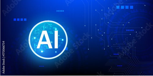 Artificial Intelligence Quantum Processor in Glowing Neon Tech Circle with Futuristic HUD Circuit Background