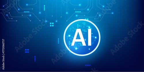 Futuristic HUD Vector Illustration of AI Semiconductor with Neon Circle Glow and Quantum Processor