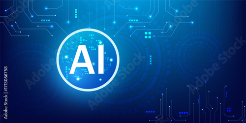 Futuristic HUD Vector Illustration of AI Semiconductor with Neon Circle Glow and Quantum Processor