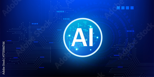 Futuristic HUD Vector Illustration of AI Semiconductor with Neon Circle Glow and Quantum Processor