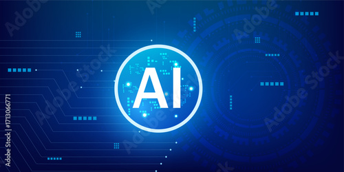 Futuristic HUD Vector Illustration of AI Semiconductor with Neon Circle Glow and Quantum Processor