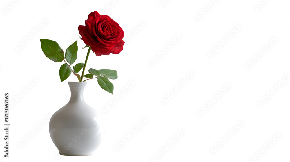 Fototapeta premium Elegant Red Rose in White Vase Symbol of Love and Romance
