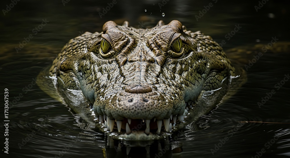 Obraz premium Crocodile Head Emerging From Water.