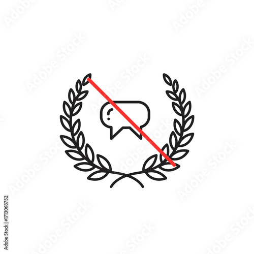 No free speech award vektor line art symbol. Banned communication or cancelled opinion linear icon isolated on white background