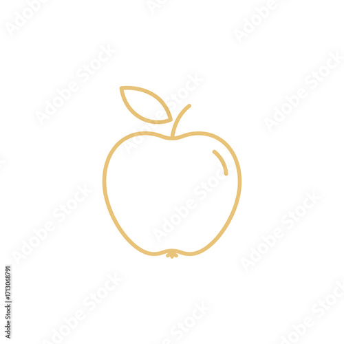 Minimalist golden outline vector symbol of a fresh and healthy apple, serving as a versatile icon for organic produce, healthy lifestyle, or nutritional design elements