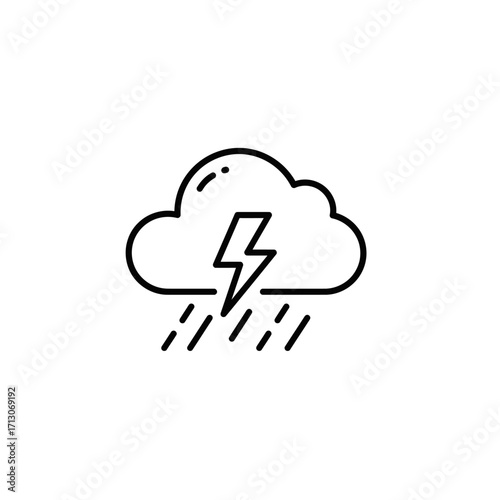 Modern vector icon illustration of a storm cloud with lightning and rain drops, a versatile graphic symbol for weather forecasts, mobile applications, and digital interfaces