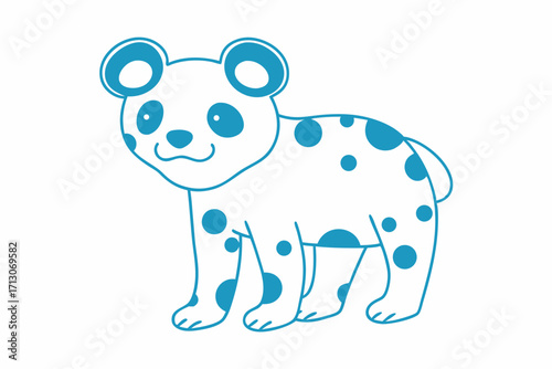 Spotted panda cub stands cheerfully outlined in blue, awaiting adventure and new friends