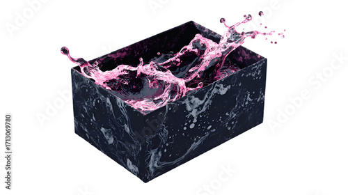 Dynamic Pink Liquid Splash Erupts from Elegant Dark Marble Box