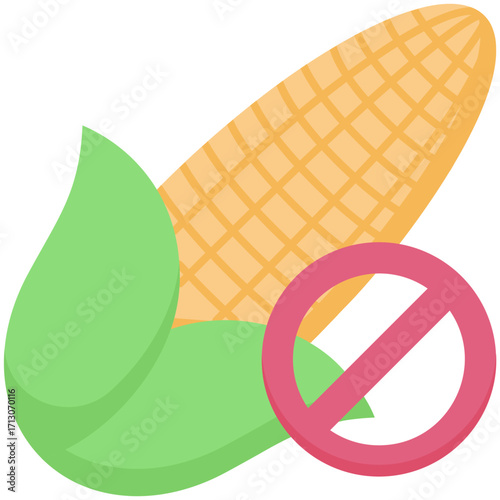Corn with a red prohibition sign over it, indicating no corn.