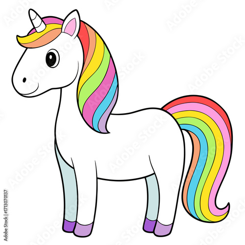 Rainbow Unicorn Cartoon Vector Illustration Isolated on Transparent Background