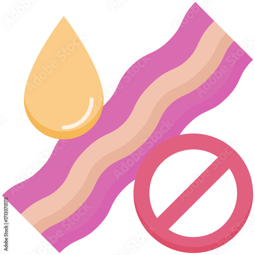 Bacon strip with a drop of oil and a prohibition sign.