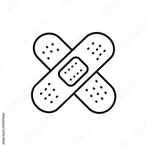 Simple crossed adhesive bandage symbol, first aid medical patch icon, isolated line art vektor graphic