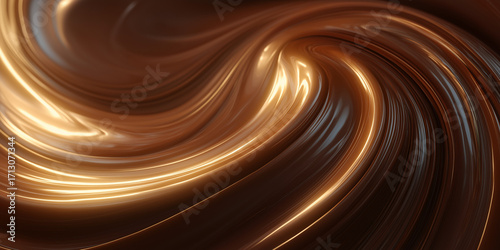 swirling chocolate and caramel streams blending together, glowing golden highlights