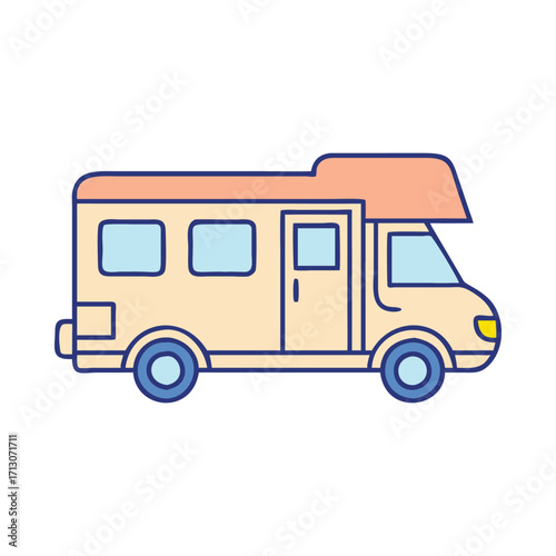 Find cute rv camper van vector illustration for travel road trip and vacation adventures design element