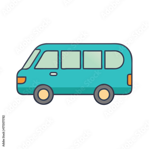 Illustration of a blue passenger van for transportation services and vehicle graphic designs online