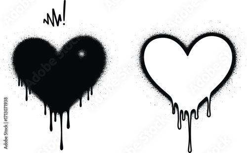 Graffiti heart illustration, dripping paint effect, black and white vector, emotional street art, love and loss concept, spray design