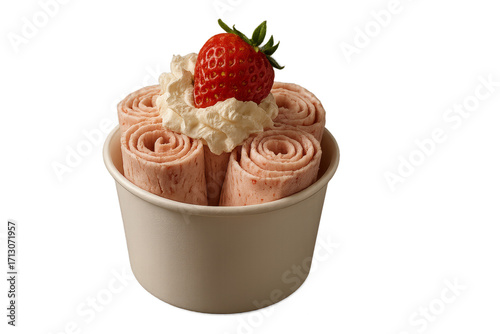 Strawberry Rolled Ice Cream with Whipped Cream and Fresh Berry