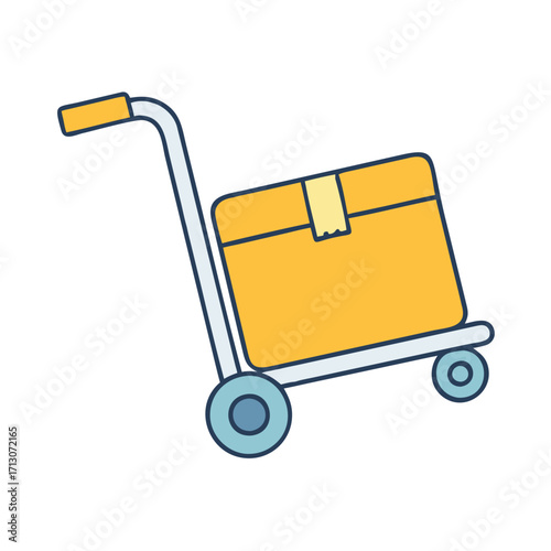 Illustration of a hand truck moving a box for delivery shipping and moving services concept