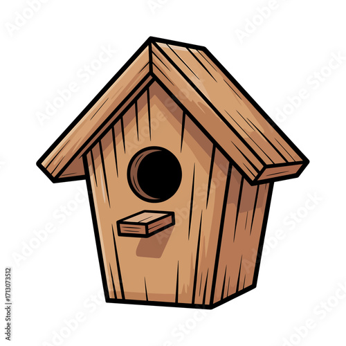 Cartoon wooden birdhouse on a white background offering a home for wild birds and a shelter for nesting season vector illustration