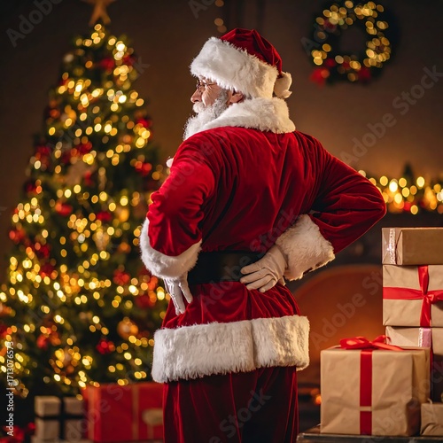 Santa Claus with back pain, Christmas scene