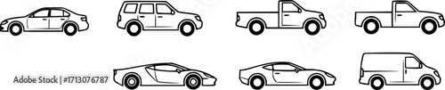 Simple line set of car icons.