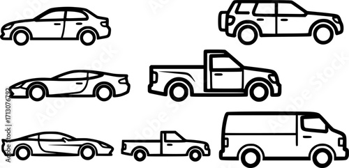 Simple line set of car icons.