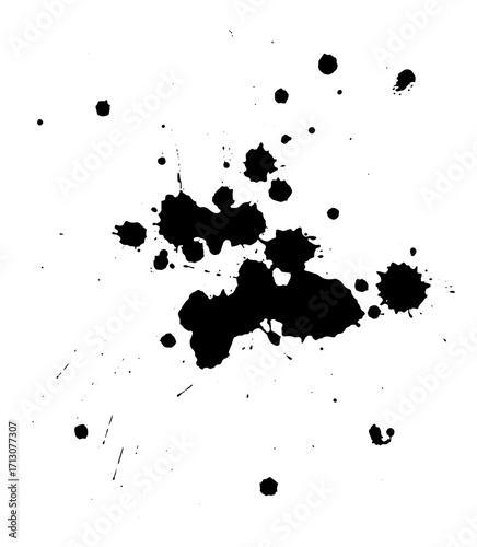 Splatter Paint Texture . Black Spray Blot of Ink. Place illustration Over any Object to Create Grungy Effect . hand drawn. Not AI, Vector