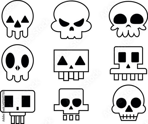 Iconos de cráneos vectorizados  para Halloween, u otros diseños.