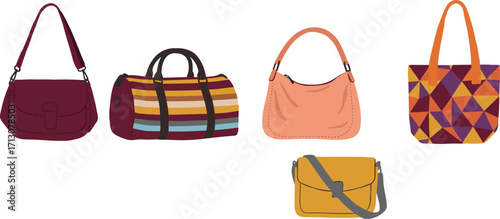 Fashionable Women’s Bag Collection – Shoulder, Duffel, Handbag, Tote, and Crossbody Styles for Retail, E-commerce, Catalog, and Design Use