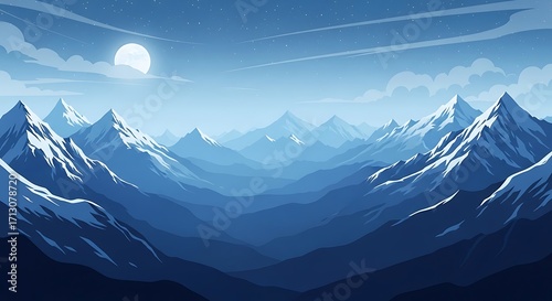 Majestic Snowy Mountain Range at Night.