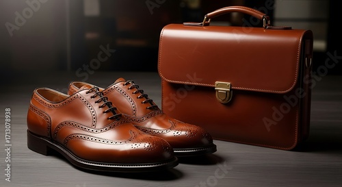 Brown Leather Shoes and Briefcase.