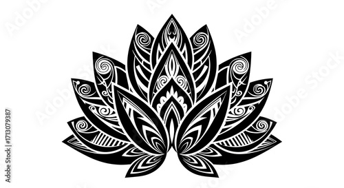 Elegant black and white lotus flower design for spiritual art projects and calming wellness campaigns