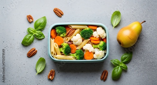 Healthy Lunchbox with Pasta and Vegetables.