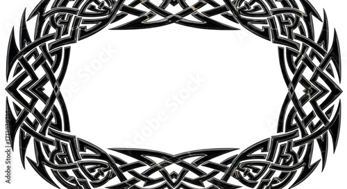 Intricate black Celtic knot frame with space for text, perfect for creating elegant designs and invitations