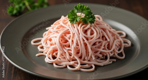 Pink Spaghetti Dish with Parsley.