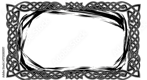 Elegant Celtic knot border with distressed brush stroke inner frame, perfect for vintage designs
