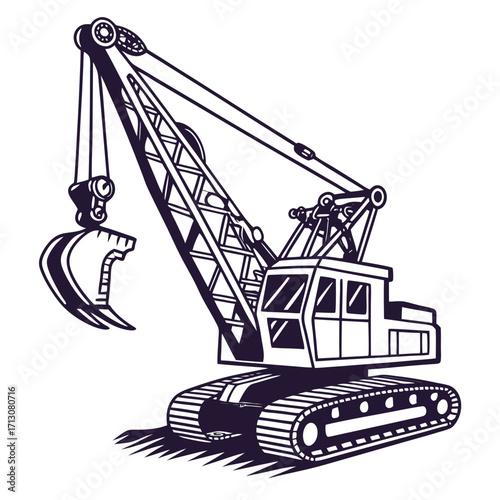 creative details Dragline excavator machine Vector Illustration