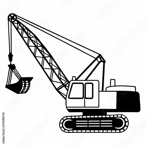 creative details Dragline excavator machine Vector Illustration