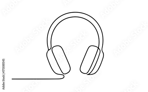 Minimalist outline of modern headphones with long cable on white background