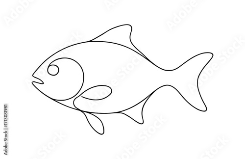 Minimalist one line drawing of fish with simple design