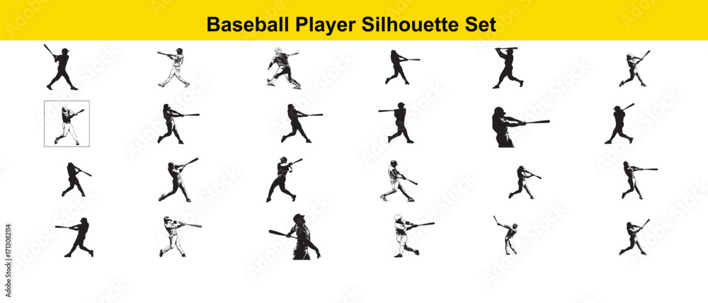 Naklejka premium Baseball Player Silhouette Set | Batting, Pitching, Running, Catching | Sports Vector Collection