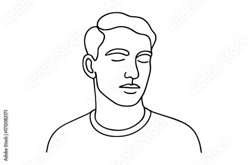 Minimalist one line art of a man's face with closed eyes